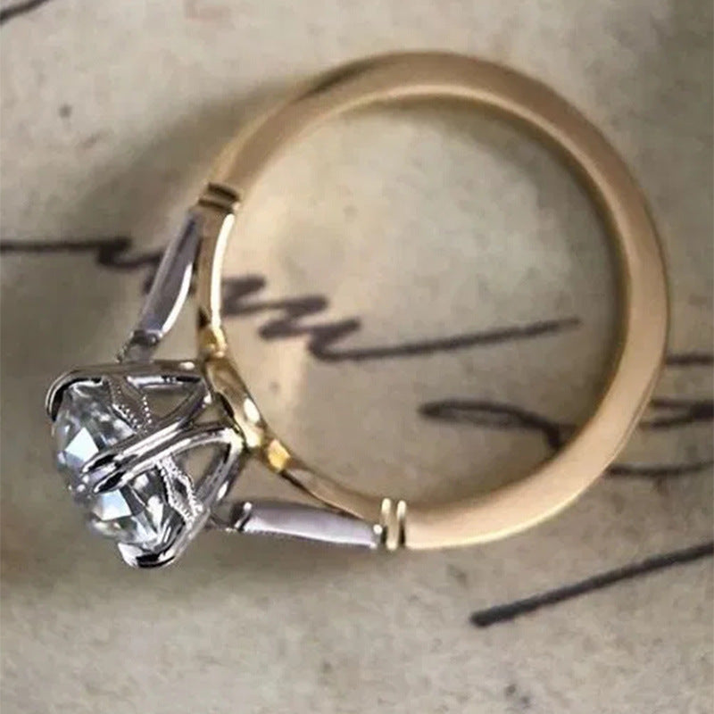 Bijoux main en laiton plaqué deux tons Zircon bague pour femmes