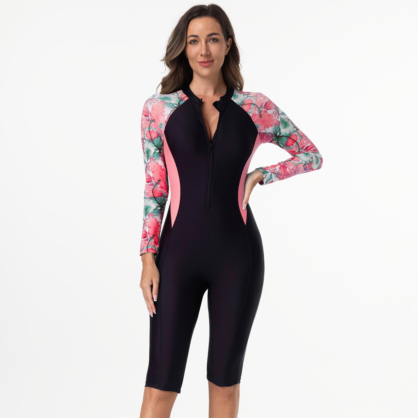 Maillot de bain zippé à manches longues imprimé Modeste pour femmes