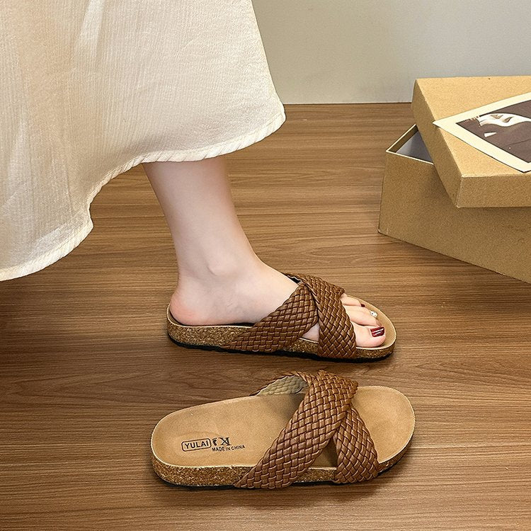 Femmes Boho main tissée plate-forme de liège sandales