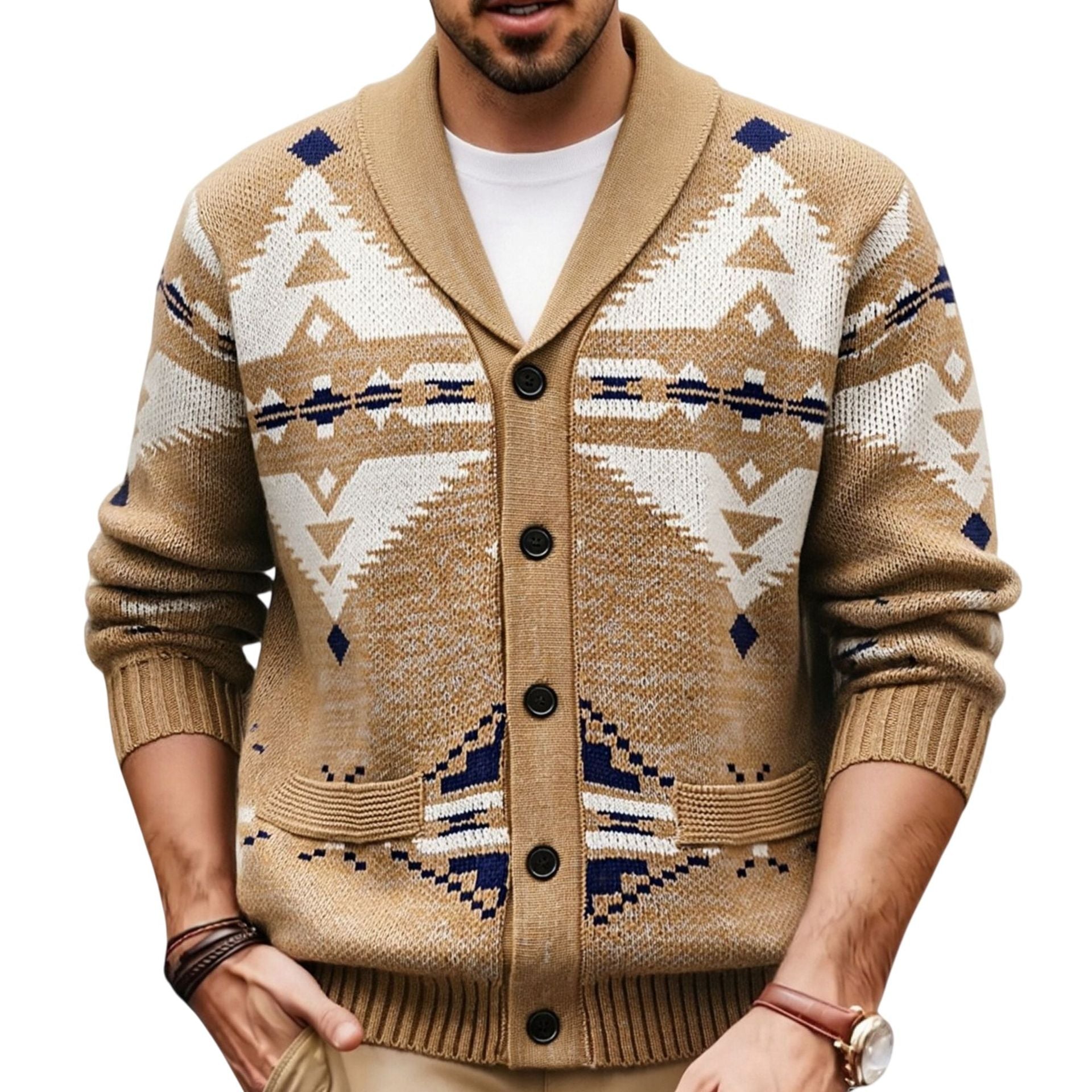 Mens Style ethnique Chandail en imitation avec un collier