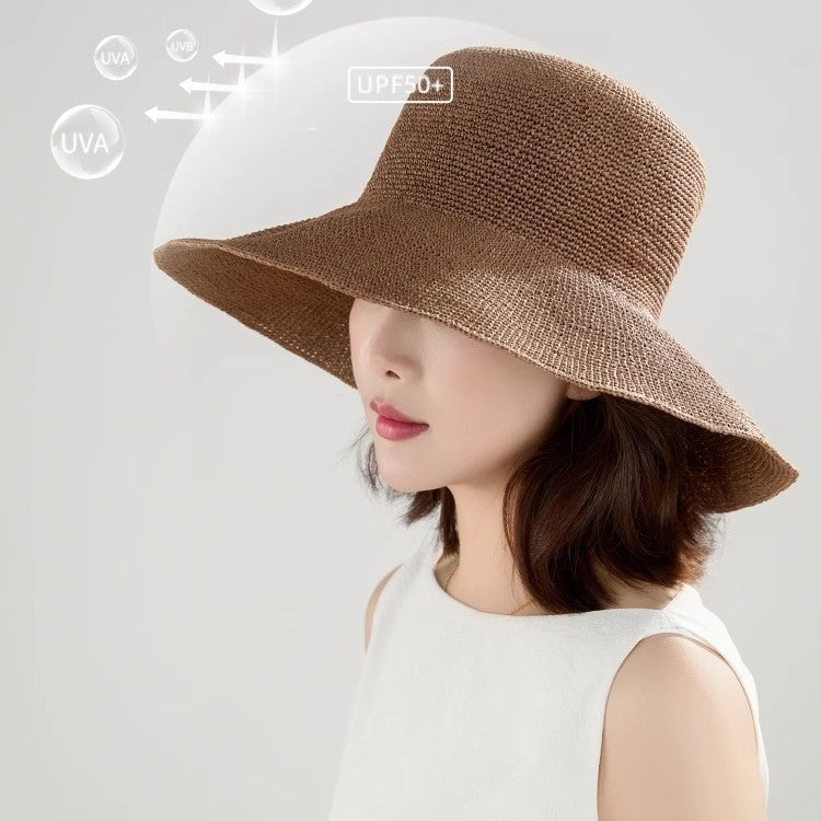 Chapeau de paille Femmes Style Chapeau de soleil Grandes têtes Circonférence Chapeau d'été polyvalent