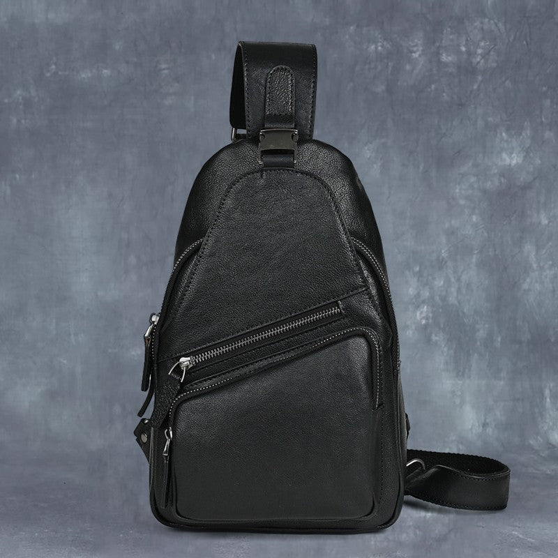 Corps transversal en cuir véritable retro à la main de poitrine homme grande capacité sac de messager