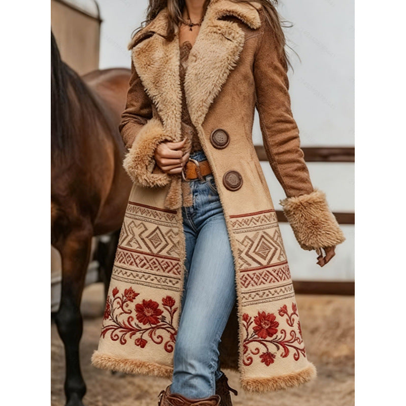 Manteau imprimé mode en peluche de style occidental pour femmes