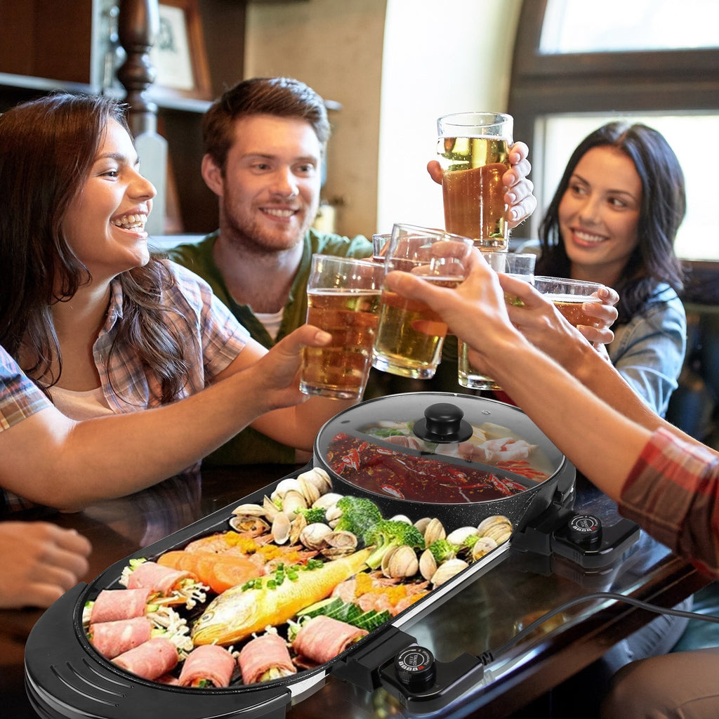 2200W 2 En 1 Pot électrique avec barbecue Grilleur Cuisinière sans fumée Non-Stick Coréen barbecue Grille Shabu