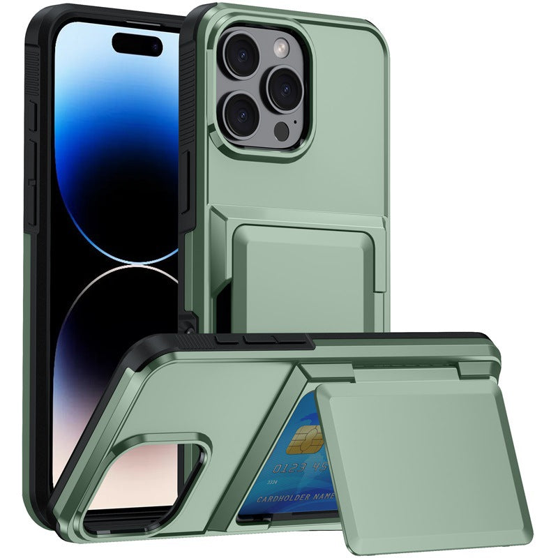 Solid Couleur simple Flip Bracket carte de téléphone Case