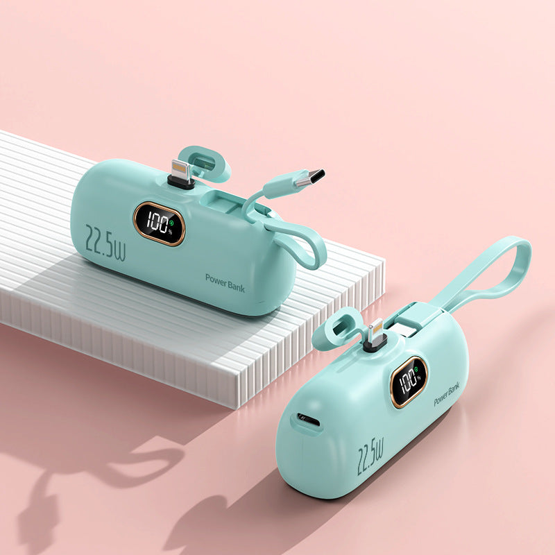 Emergency Mini Power Bank with Built-in Cable - Quick Recharge Pocket Capsule
