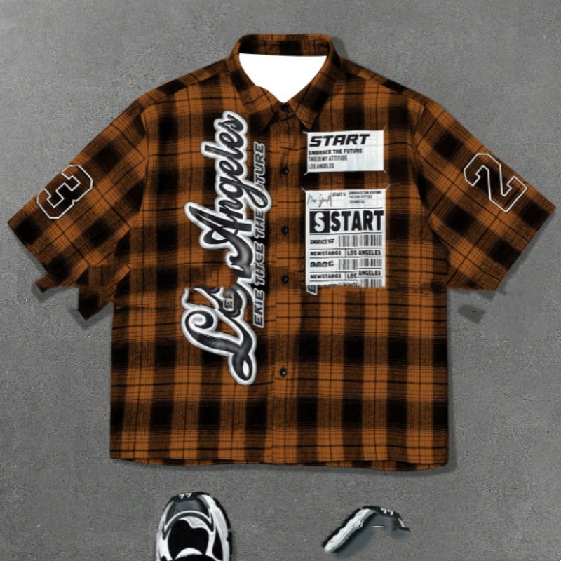 Homme casual élégant et confortable manches courtes Plaid-print chemise