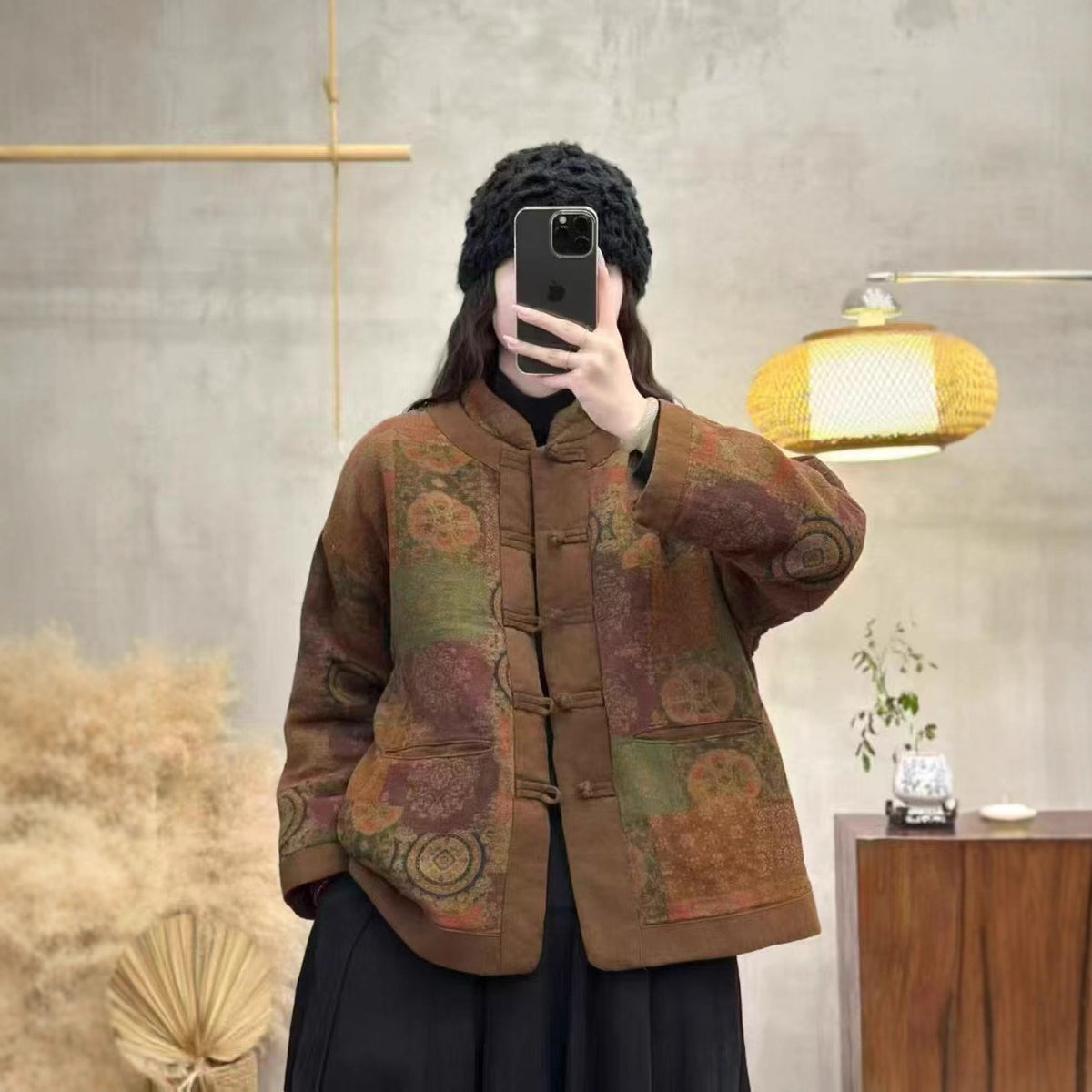 Cropped Button-front Quilted Cotton Coat with Stand-up Collar - Plus Size Winter Jacket