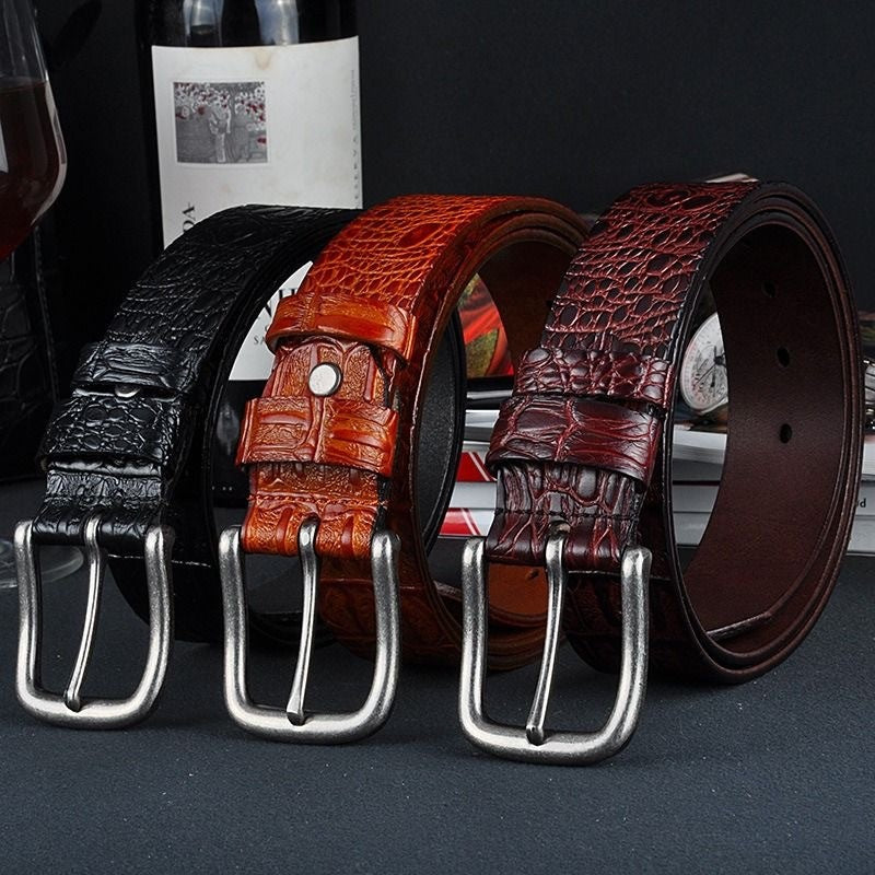 Modèle crocodile en cuir véritable homme Vintage épingle ceinture