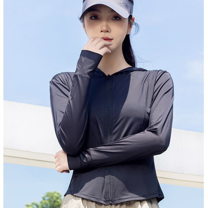 Femmes Ice Silk Cool Yoga Sun Protection Vêtements Slim-fit Waist Breathable Outdoor Howe