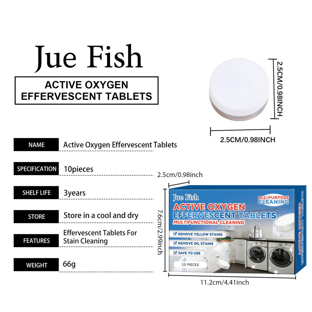 JUE FISH Comprimés actifs de nettoyage à l'oxygène