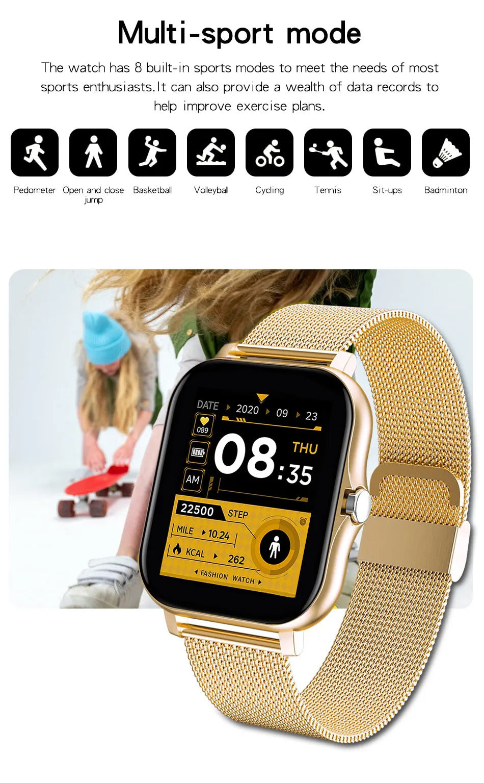Smart Watch écran de 144 pouces Full Touch hommes et femmes Bluetooth appel