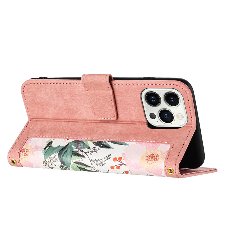 Petit étui en cuir Flip Floral Étui téléphonique