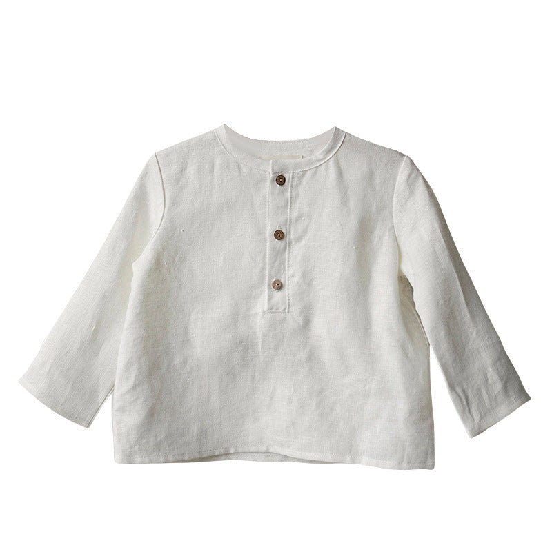 Chemise en coton à manches longues à col semi-ouvert pour garçon