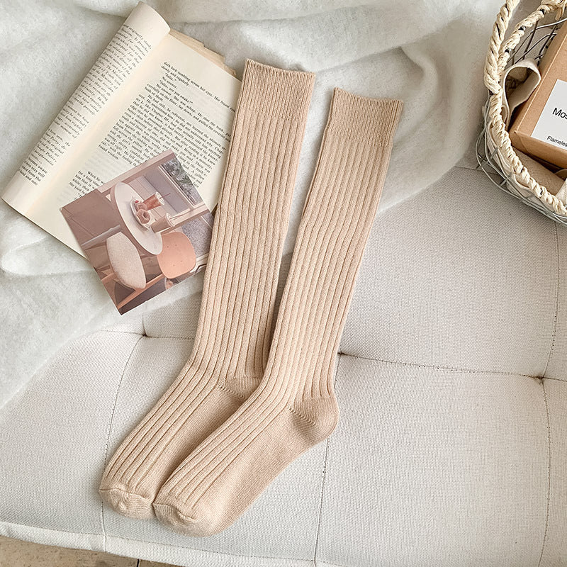 Chaussettes longues de style JK à rayures verticales de couleur solide