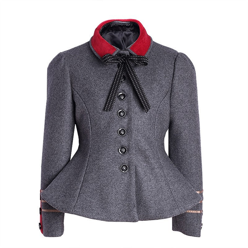 Filles' T - Velours ou mélange de laine luxe Top 3-5Y Vintage militaire Peplum Jacke