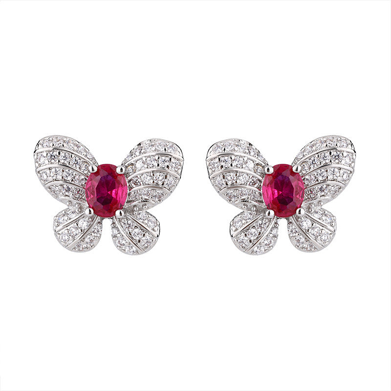 Boucles d'oreilles rubis tendance papillon collier et bague