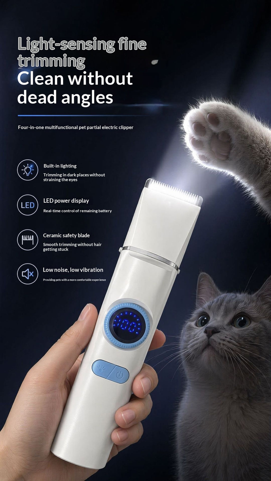 Clipper électrique pour animaux de compagnie avec affichage numérique