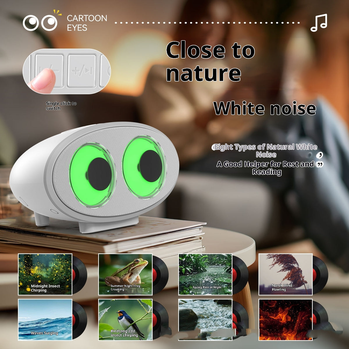 Cartoon Eye Bluetooth Haut-parleur blanc bruit RGB effet de lumière coloré