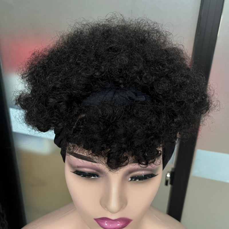 Naturel Noir Court Afro Kinky Perruque Curly avecAttachéTeambands Glueless Synthetic Wear Et
