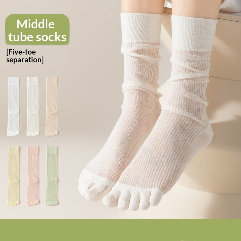 Chaussettes cinq orteils pour les femmes Été mince mi-calf Chaussettes absorbante et déodorante