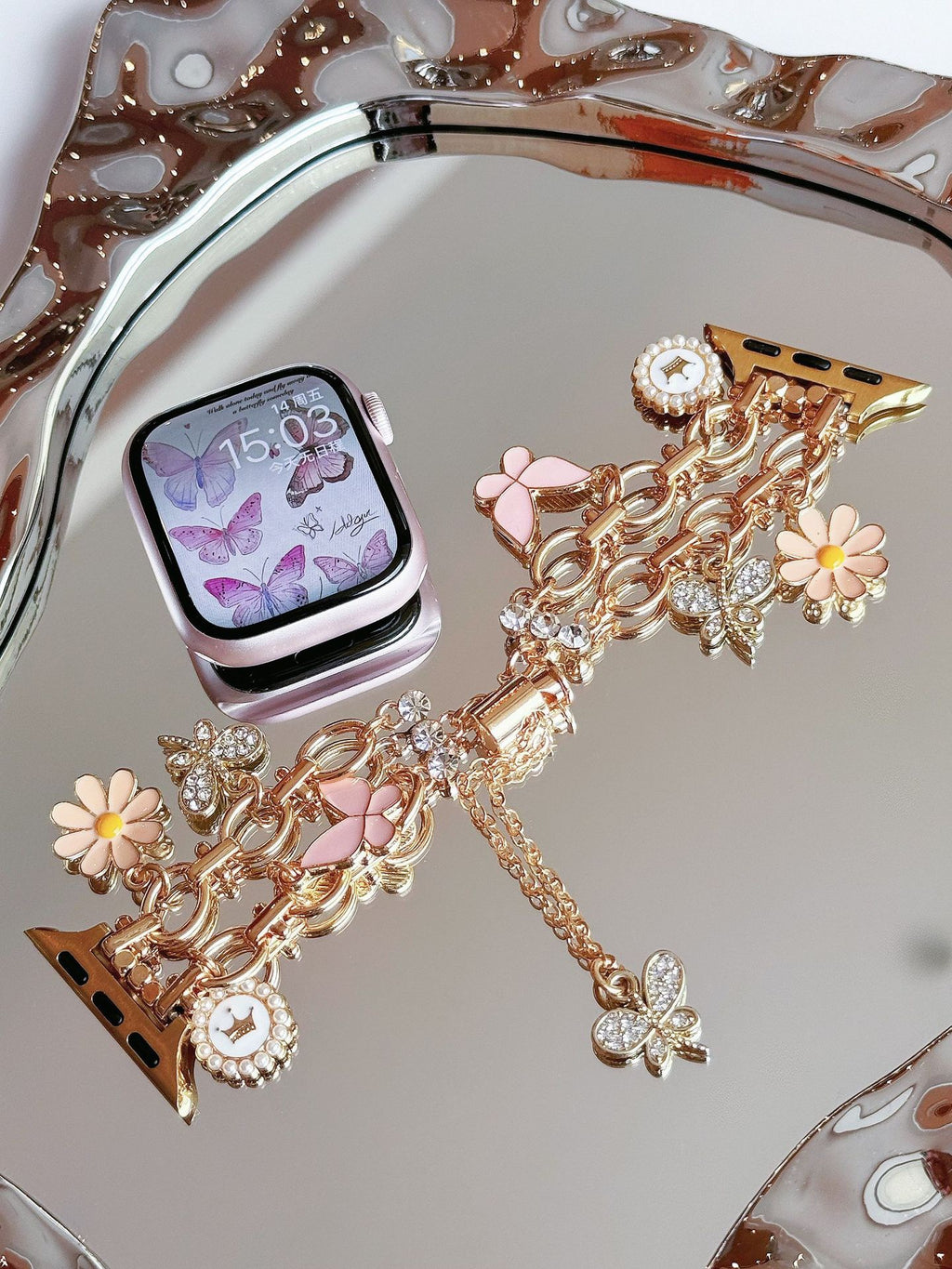 Bracelet de montre à papillon métallique