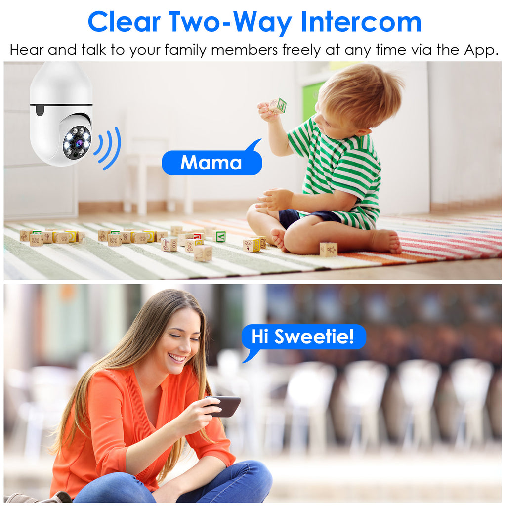 1Pc E27 WiFi Ampoule Caméra 1080P FHD WiFi IP Pan Tilt Caméra de surveillance de sécurité avec deux-