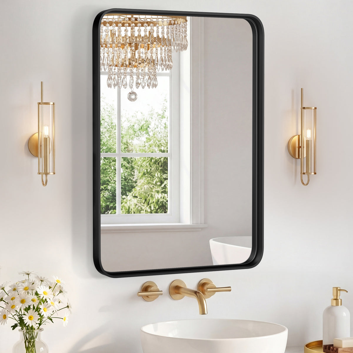 Miroir mural avec cadre en métal rectangulaire