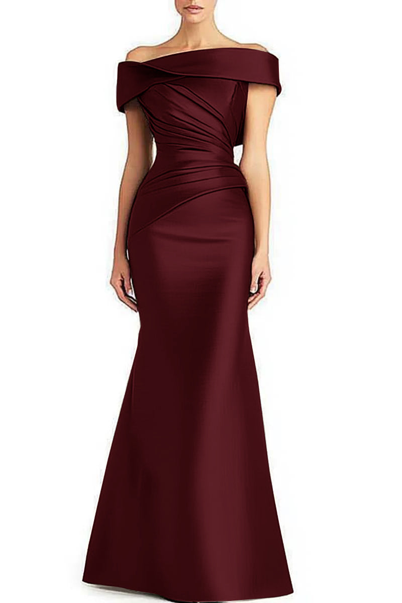Robe formelle du soir plissée hors-épaule Elégante robe Maxi Mère de la robe de mariée