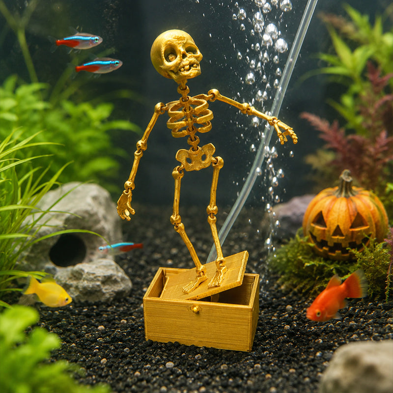 Décoration d'aquarium de squelette d'or avec joints mobiles