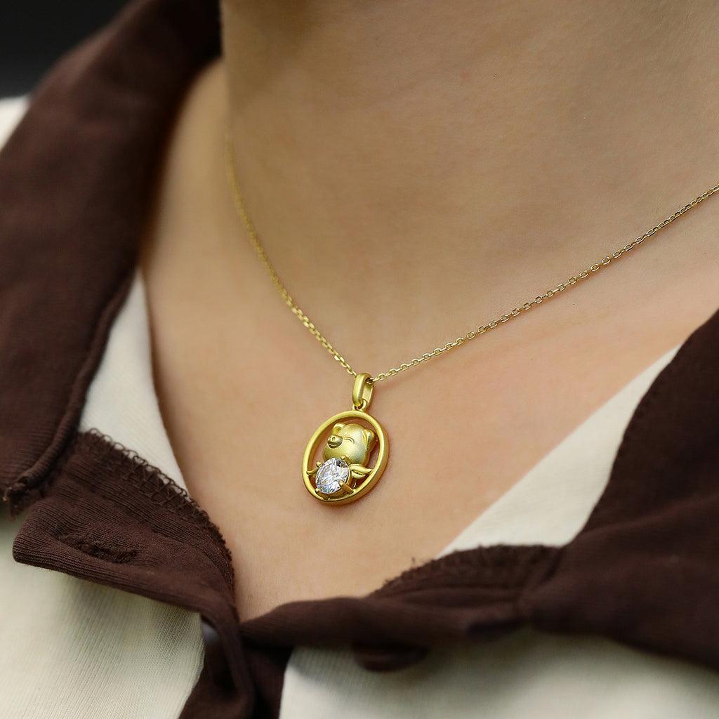 S925 Argent Sterling plaqué or 1ct Moissanite Chinese Zodiac Collier 5,2g GRA certifié