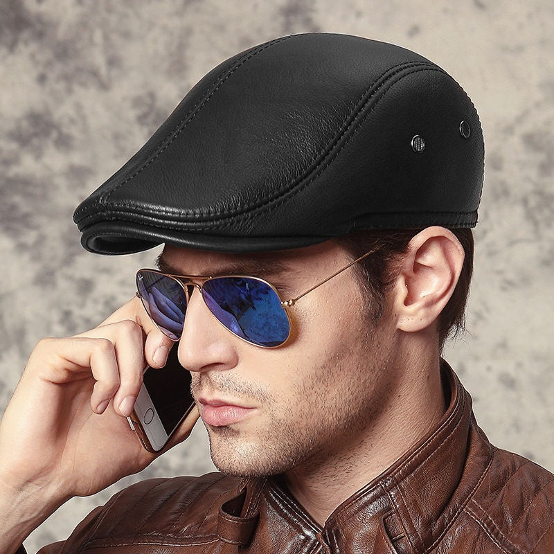 Chapeau en cuir véritable Haut-grain Cowhide Beret chaud Beceau de canard