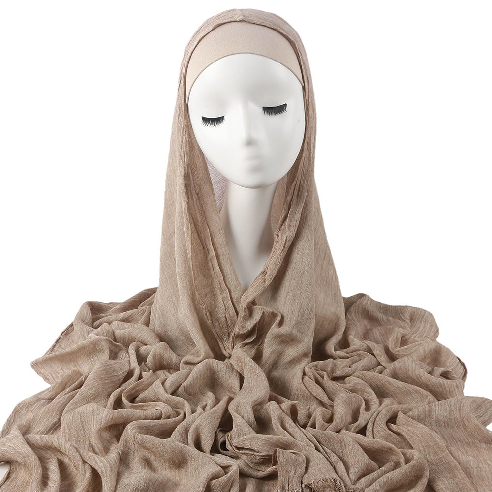 Femmes Solid-couleur plissé Faux Hijab
