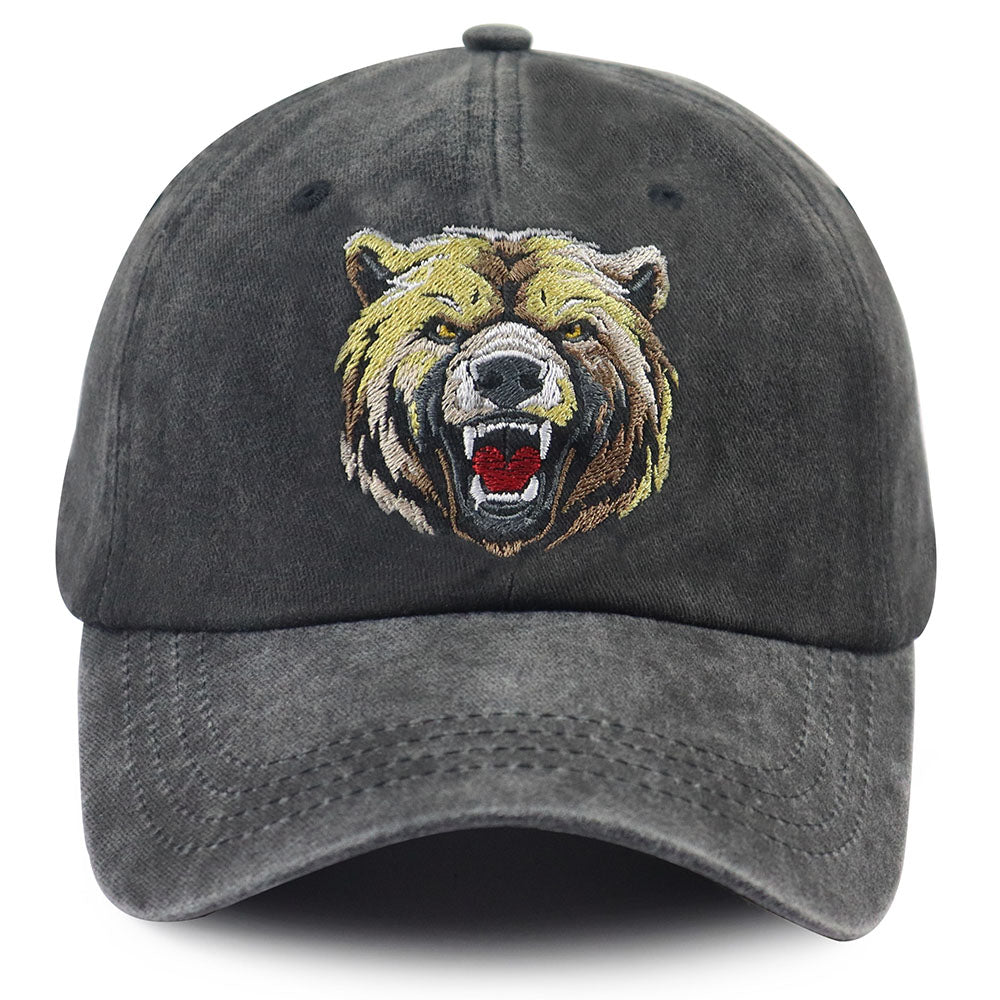 2pcs Grizzly Embroidered Hat - Men's Washed Cotton Baseball Cap