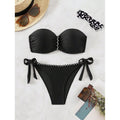 Strapless de couleur solide Sexy Chic Dentelle-up Bikini Beach Maillots de bain