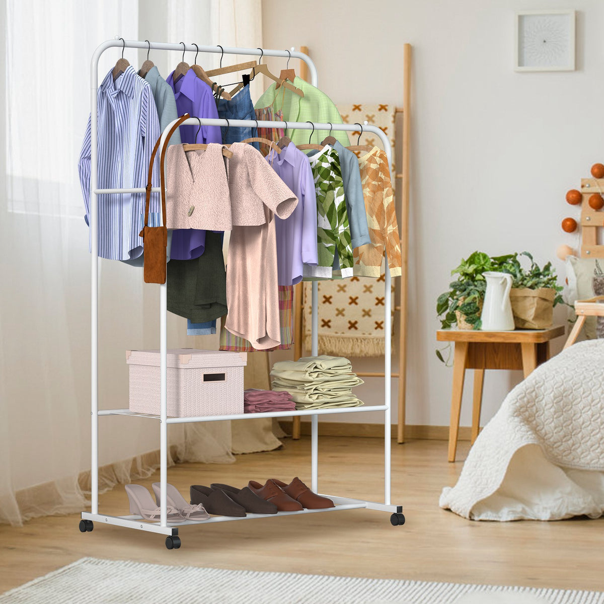 1Pc Vêtements pendaison Rack Vêtements pendaison Rail Oreiller Chaussures Affichage Organisateur Stand Rolling