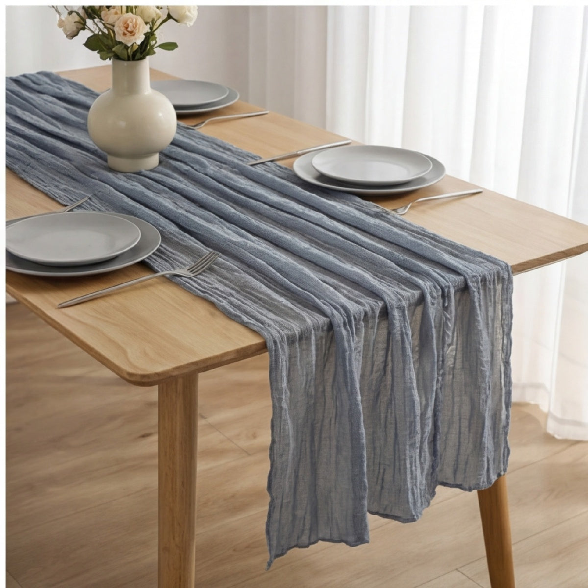 Coureur de table à bulles 80x300 Cm en gris-bleu - Décor de table moderne pour les fêtes et les événements - P