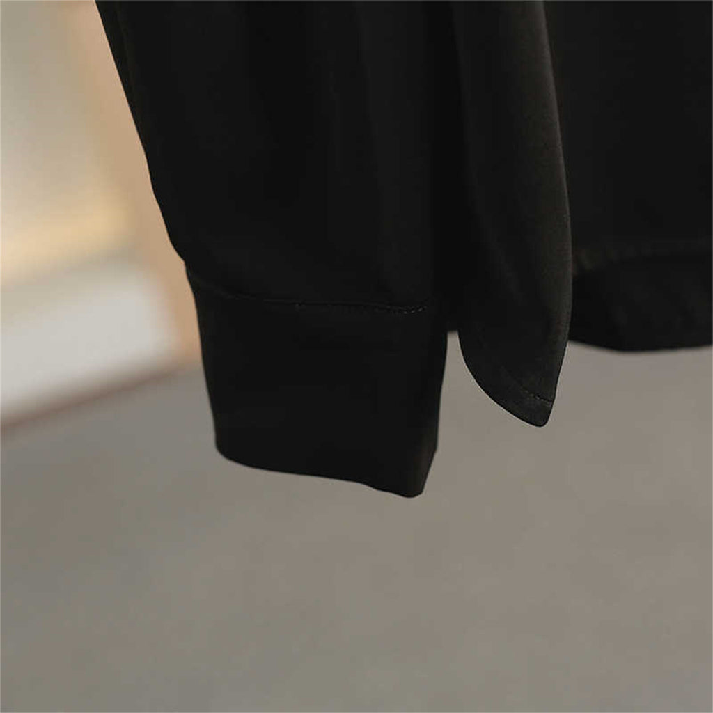 Cou rond Rufflé de couleur solide chemise simple