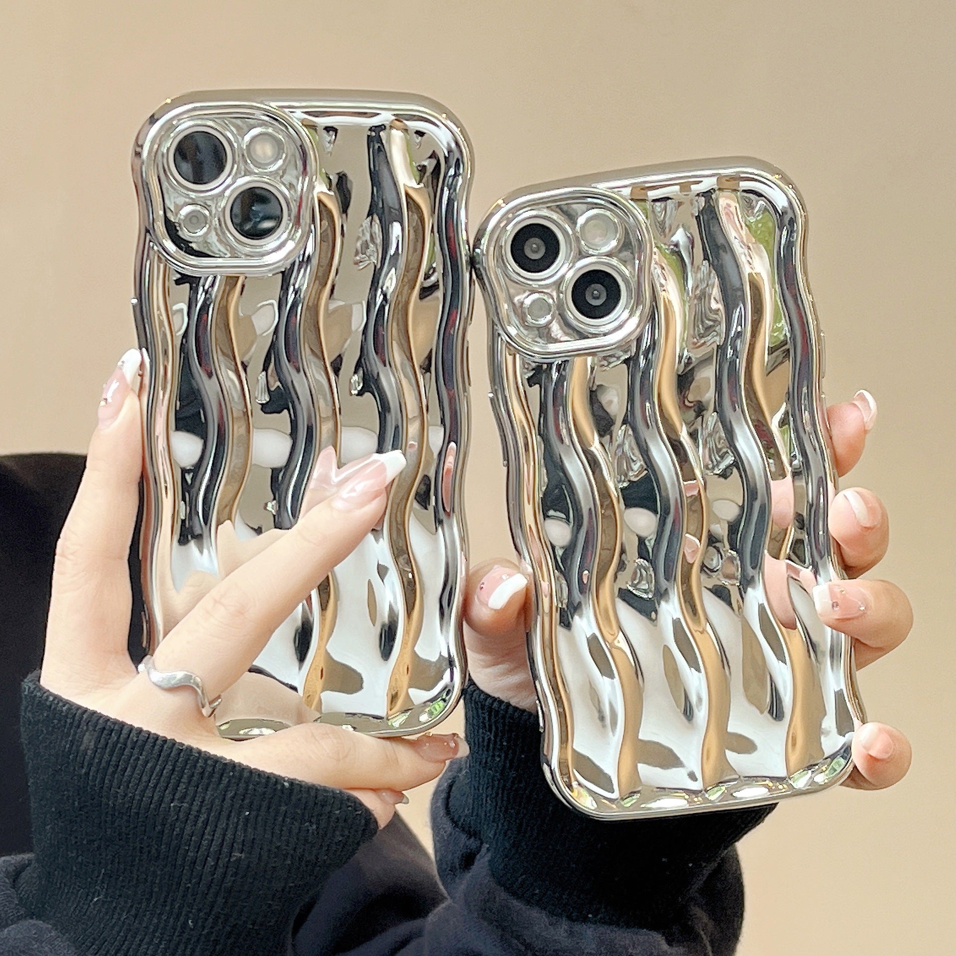 Applicable Electroplating 3-dimensional Wave Stripe Phone Case Protection anti-goutte