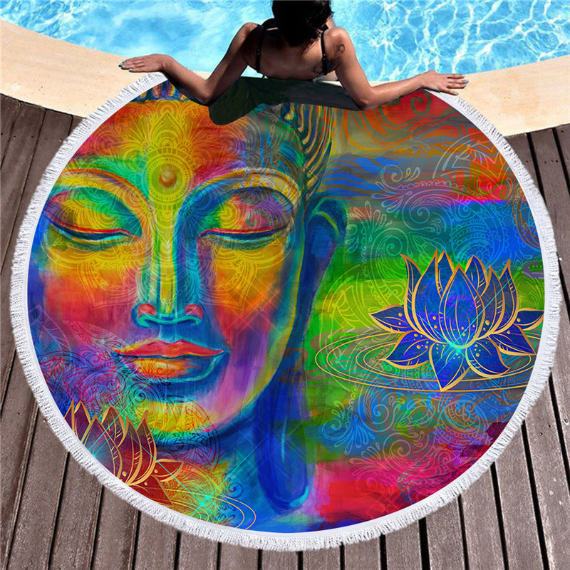 Serviette de plage ronde statue de Bouddha indien