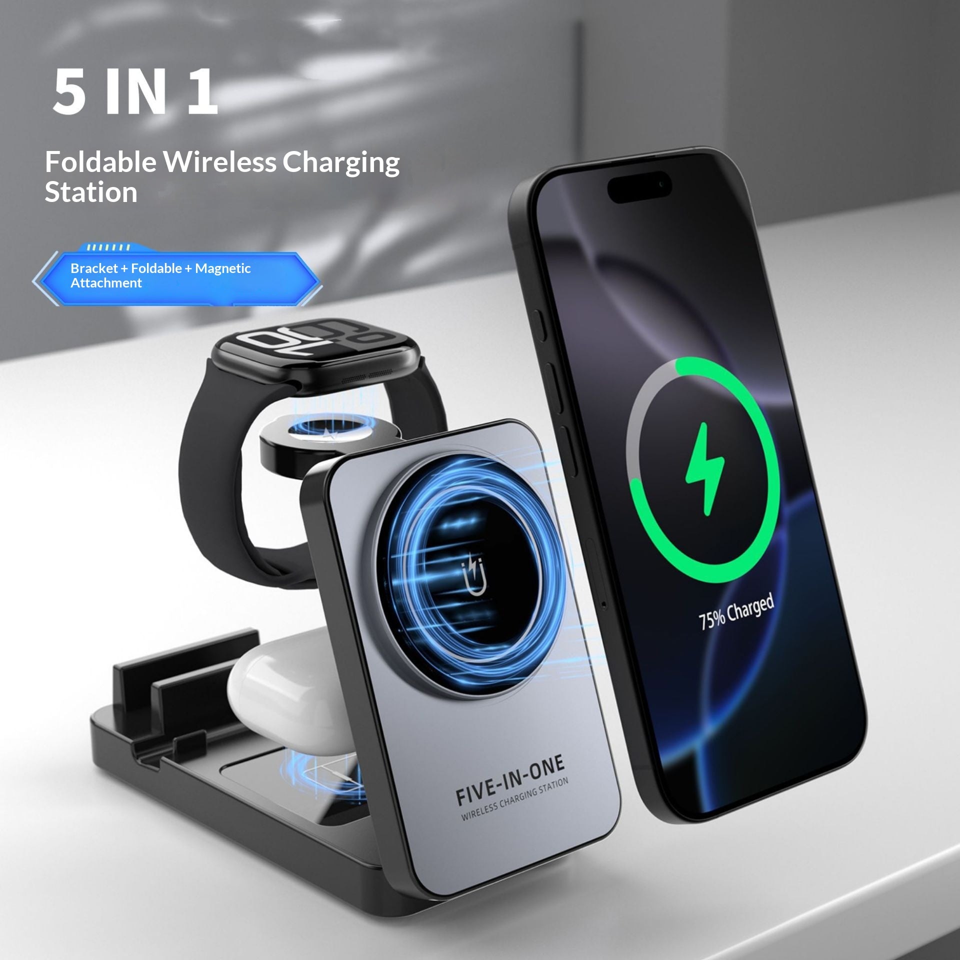 5-en-1 Station de recharge sans fil multifonctionnelle avec support magnétique pliable pour votre
