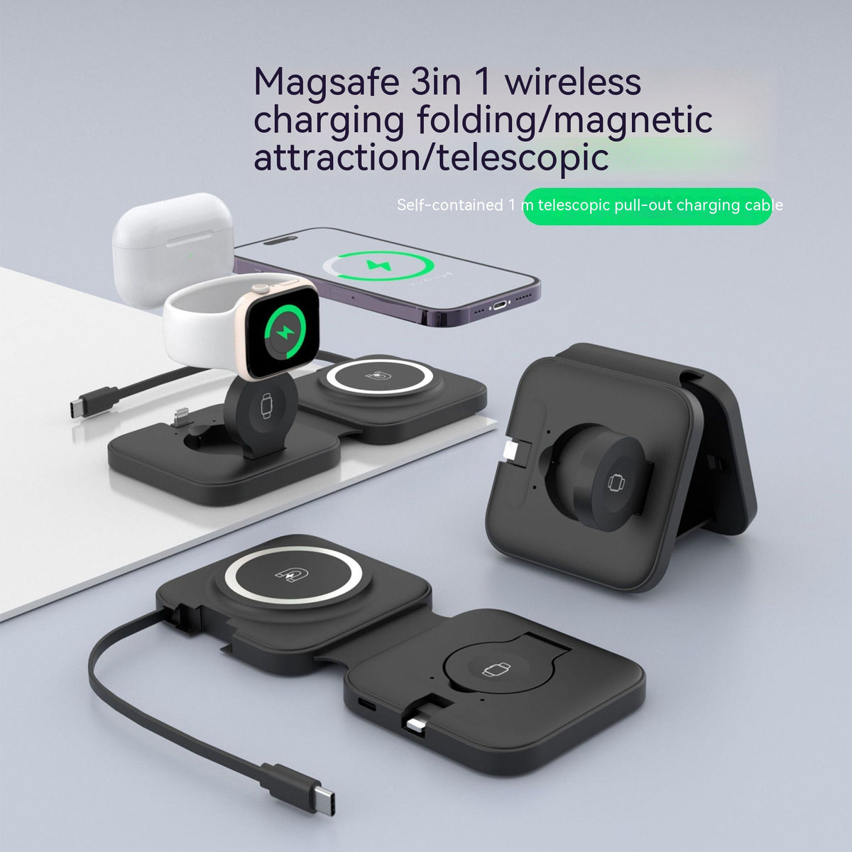 Chargeur magnétique sans fil Magsafe 15W pliable avec fil flexible