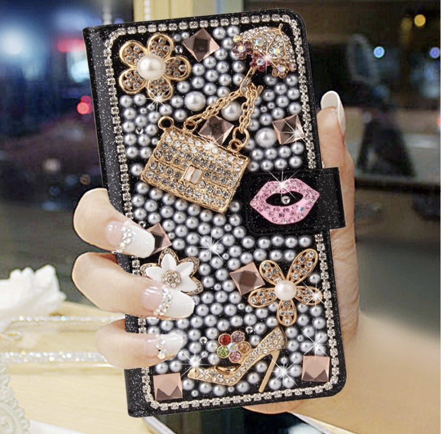 Étui en cuir pour téléphone Étui tout compris Strass