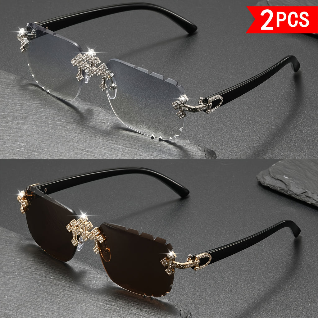 2 paires de lunettes de soleil cristal sans cadre