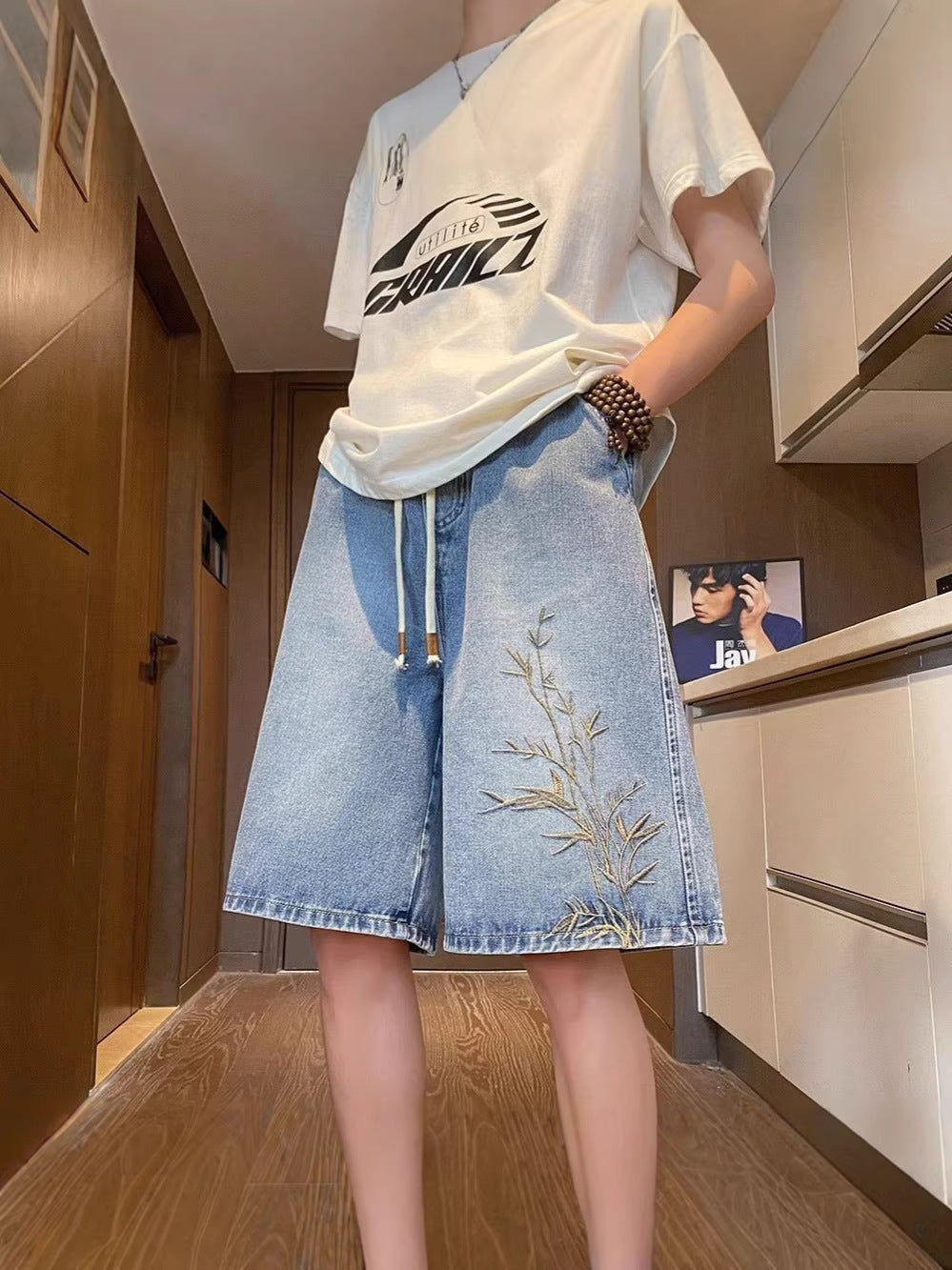 Hommes Été Bamboo Brodé Streetwear Short