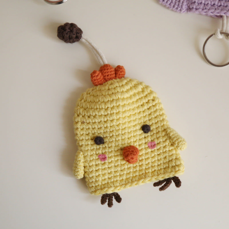 Couvercle de protection tissé à la main pour le sac à clé tricoté mignon de dessin animé