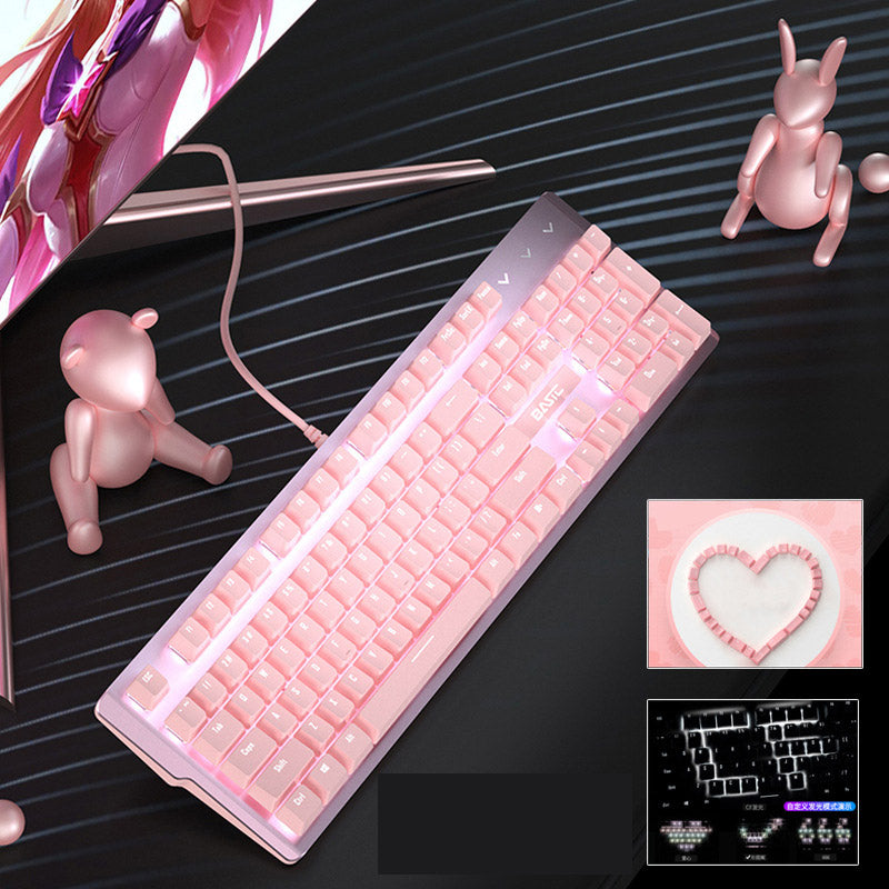 Clavier mécanique rose fille 104 clés vert axe noir axe rouge câblé