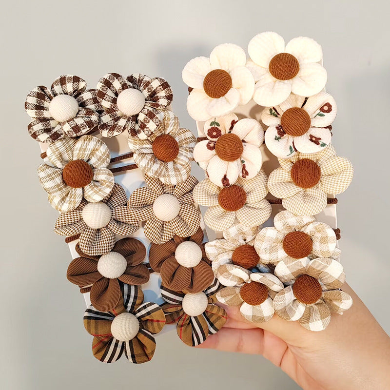 Lait Coffee Color Hair Ties pour les filles - Floral Pattern Bandes de cheveux élastiques Set pour la queue de cheval