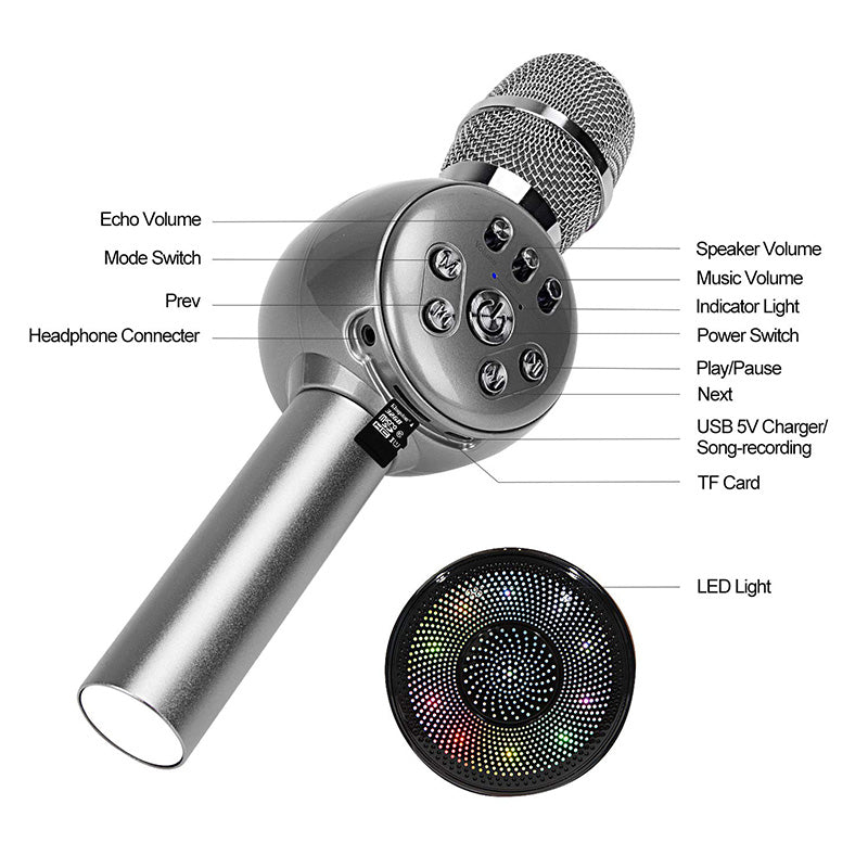 Chantez-le avec des lumières colorées National K chanson sans fil Bluetooth microphone