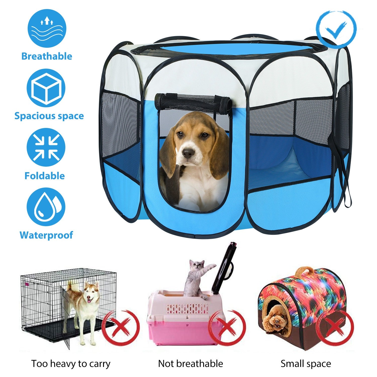 Pink-Blue Options -- 1Pc portable pliable de tente pour animaux de compagnie Pen d'exercice Kennel Zipper amovible T